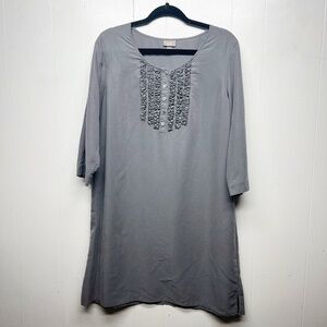 J. JIll Pin Tuck Long Sleeve Sleeve Women's Gray Henley Tunic Dress Size Medium